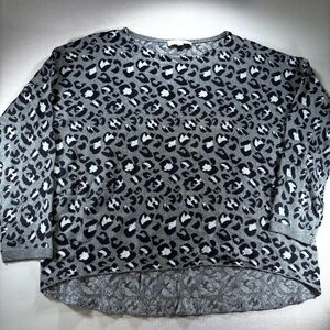 LOFT Gray Leopard Print Sweater, oversized, relaxed